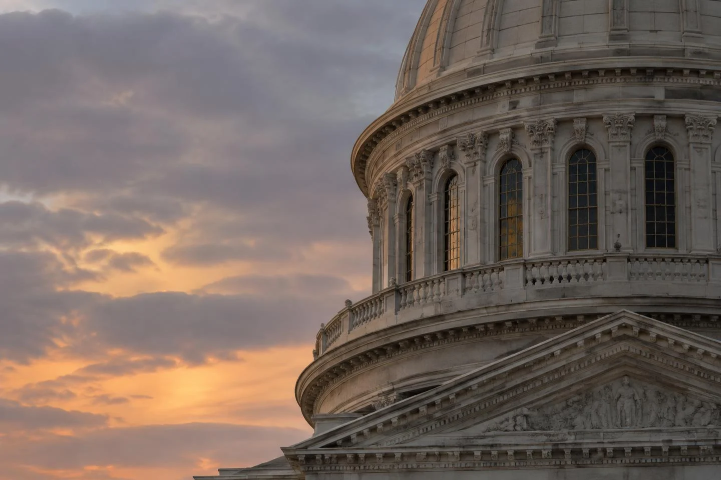 Neoclassical government dome at dusk